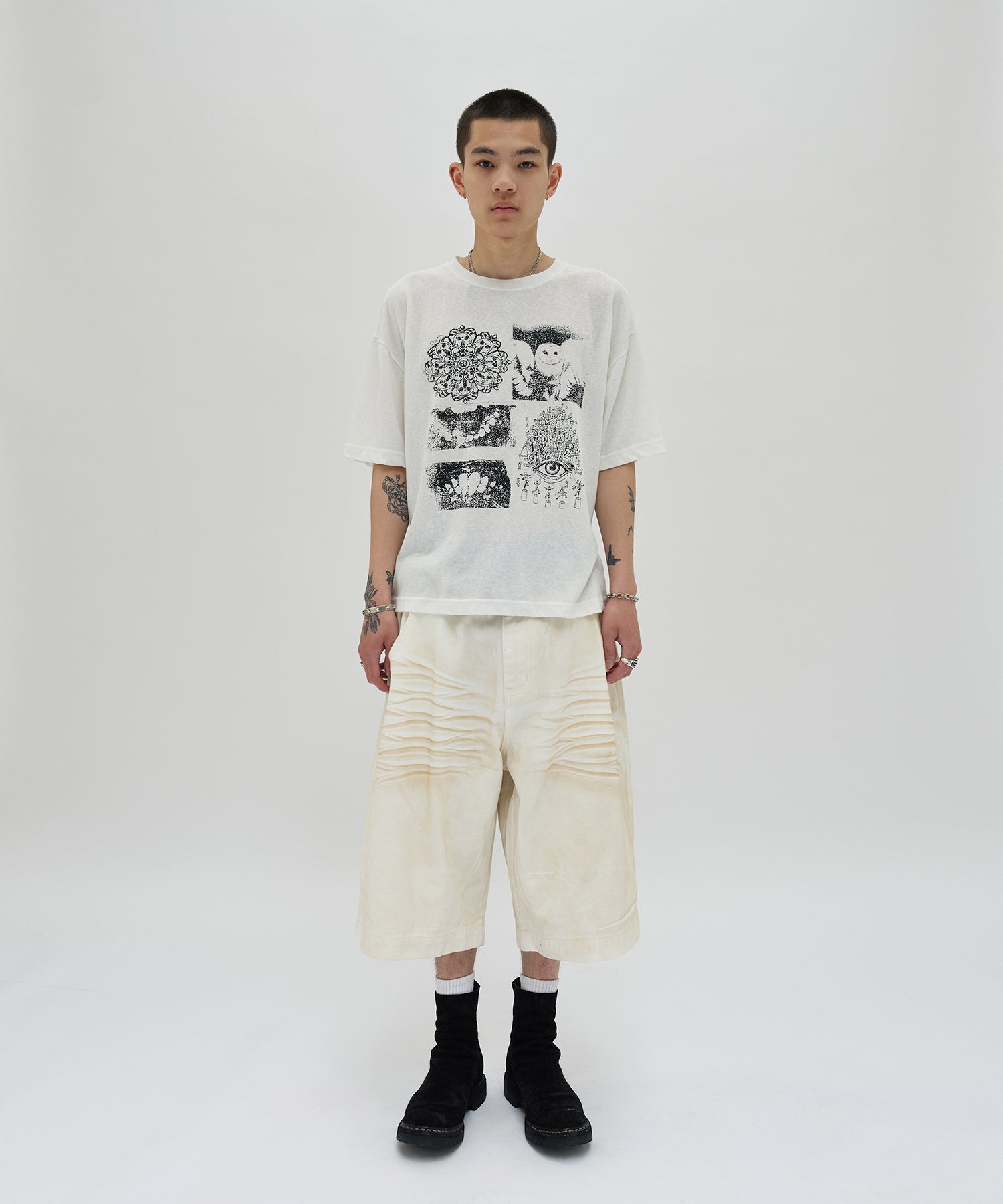 WRINKLE WASHED SHORTS [WHITE]