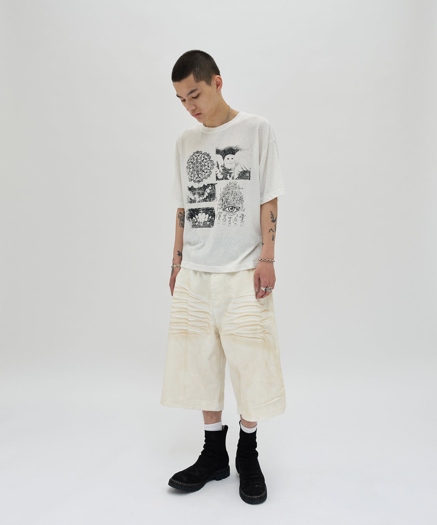 WRINKLE WASHED SHORTS [WHITE]