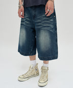 WRINKLE WASHED SHORTS [DARK BLUE]