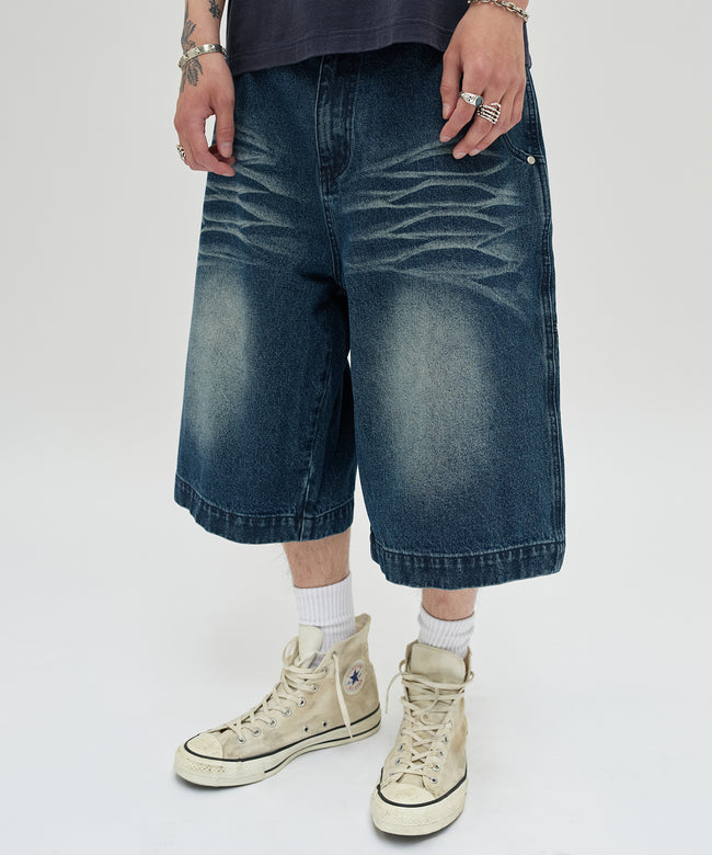 WRINKLE WASHED SHORTS [DARK BLUE] Hover Image