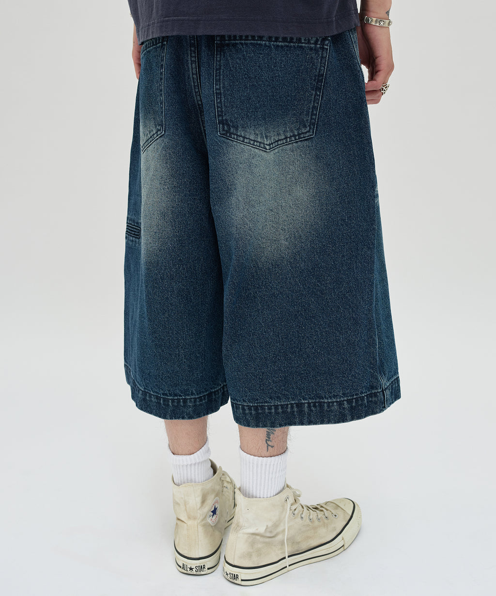 WRINKLE WASHED SHORTS [DARK BLUE]
