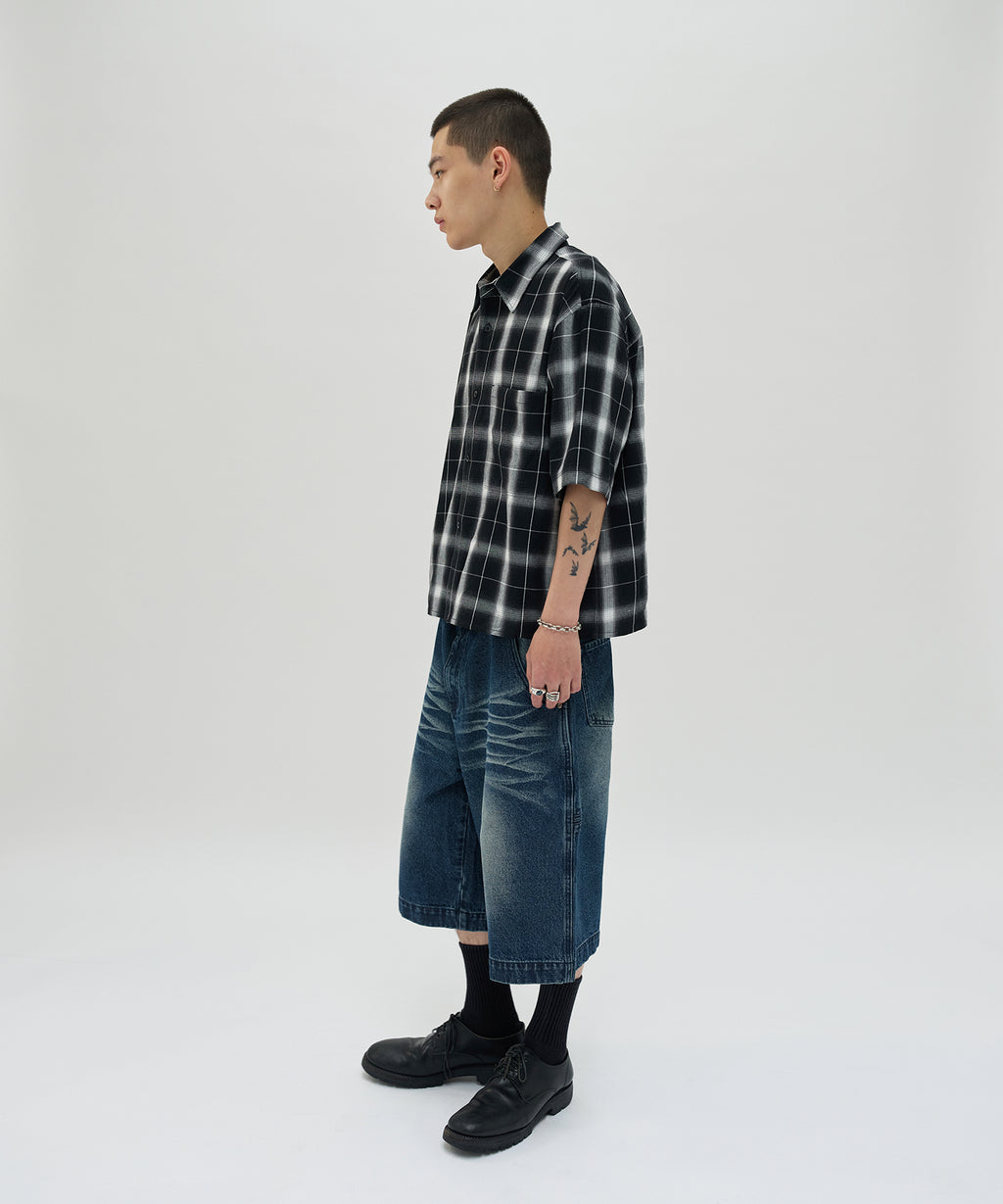 WRINKLE WASHED SHORTS [DARK BLUE]