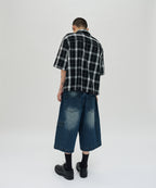 WRINKLE WASHED SHORTS [DARK BLUE]