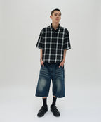 WRINKLE WASHED SHORTS [DARK BLUE]