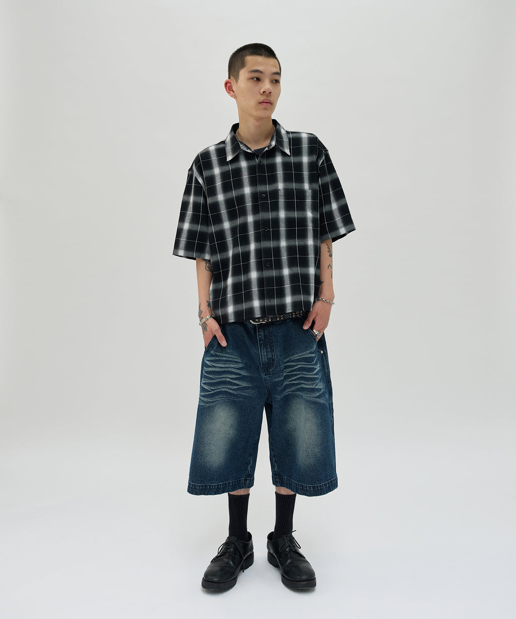 WRINKLE WASHED SHORTS [DARK BLUE]