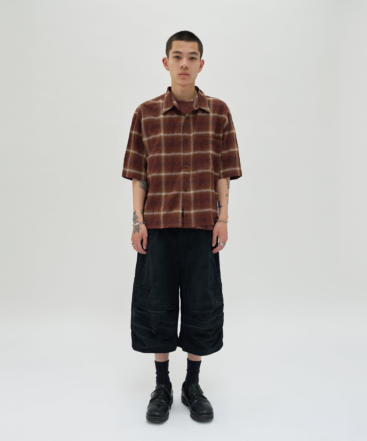 CHECK SHORT SLEEVE SHIRT [LIGHT BROWN]