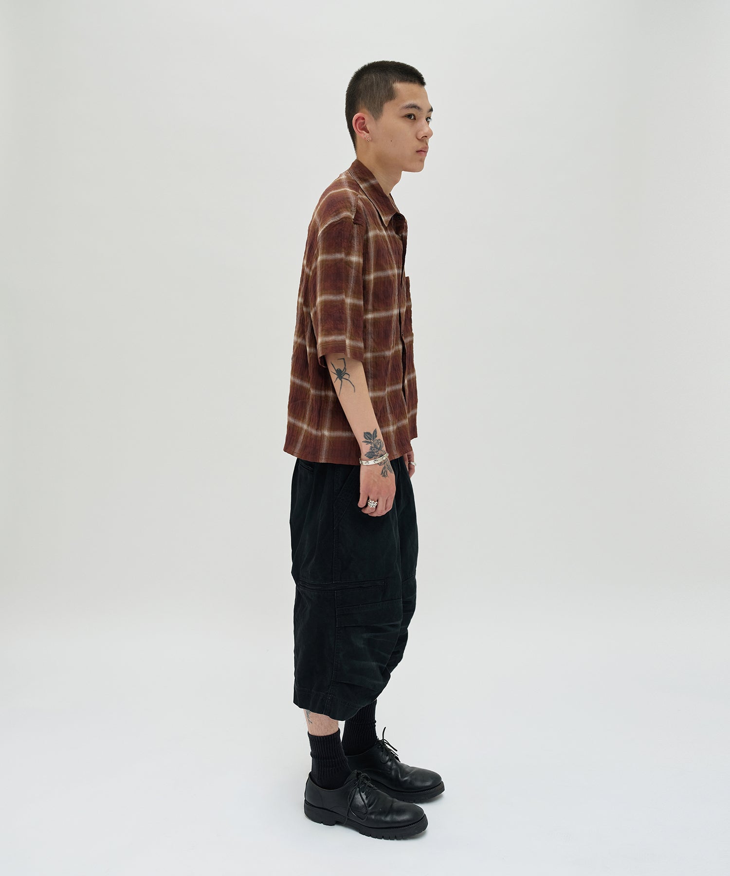 CHECK SHORT SLEEVE SHIRT [LIGHT BROWN]