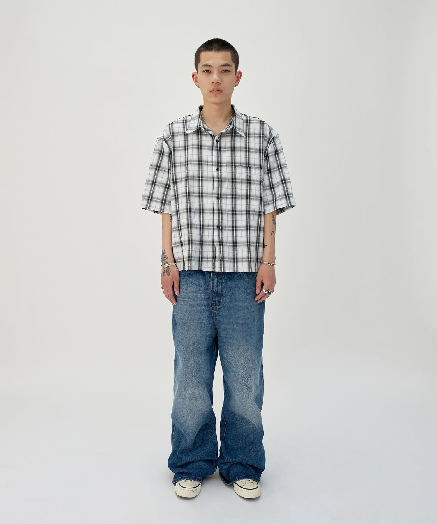 CHECK SHORT SLEEVE SHIRT [WHITE]