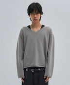 V NECK ROLLED KNIT [GRAY]