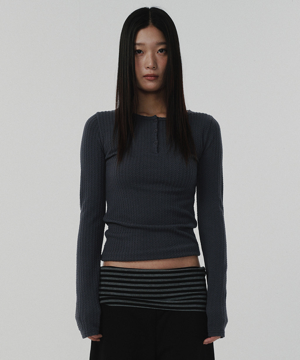 CABLE HENLEY NECK [CHARCOAL GRAY]