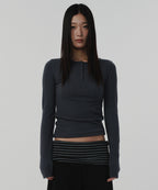 CABLE HENLEY NECK [CHARCOAL GRAY]