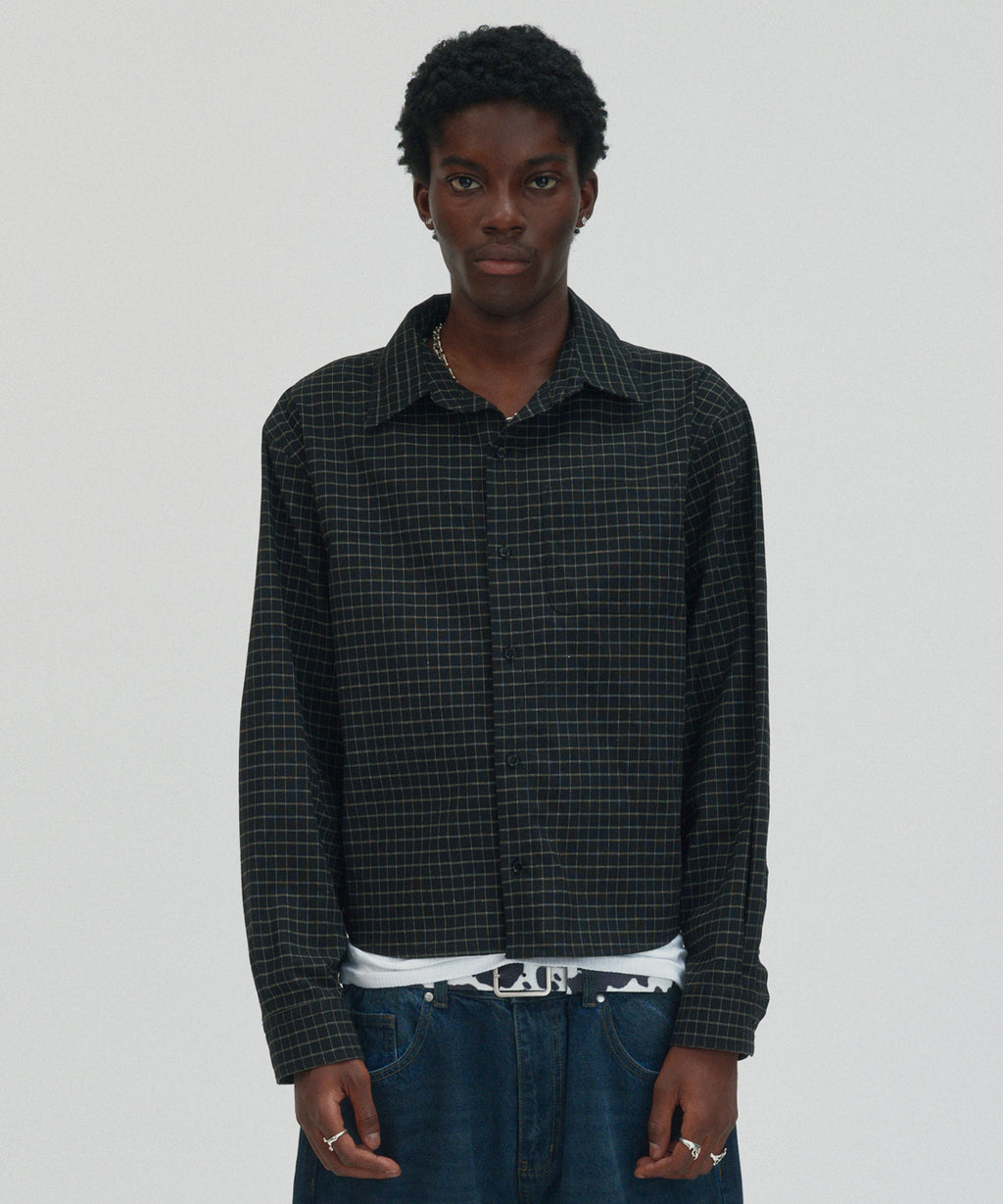 CROPPED CHECK SHIRT [BLACK]
