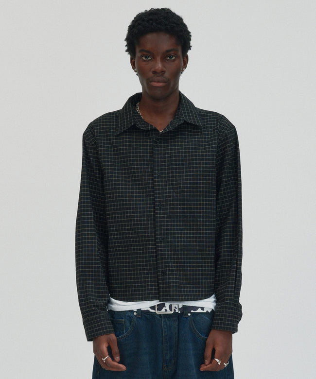 CROPPED CHECK SHIRT [BLACK] Hover Image