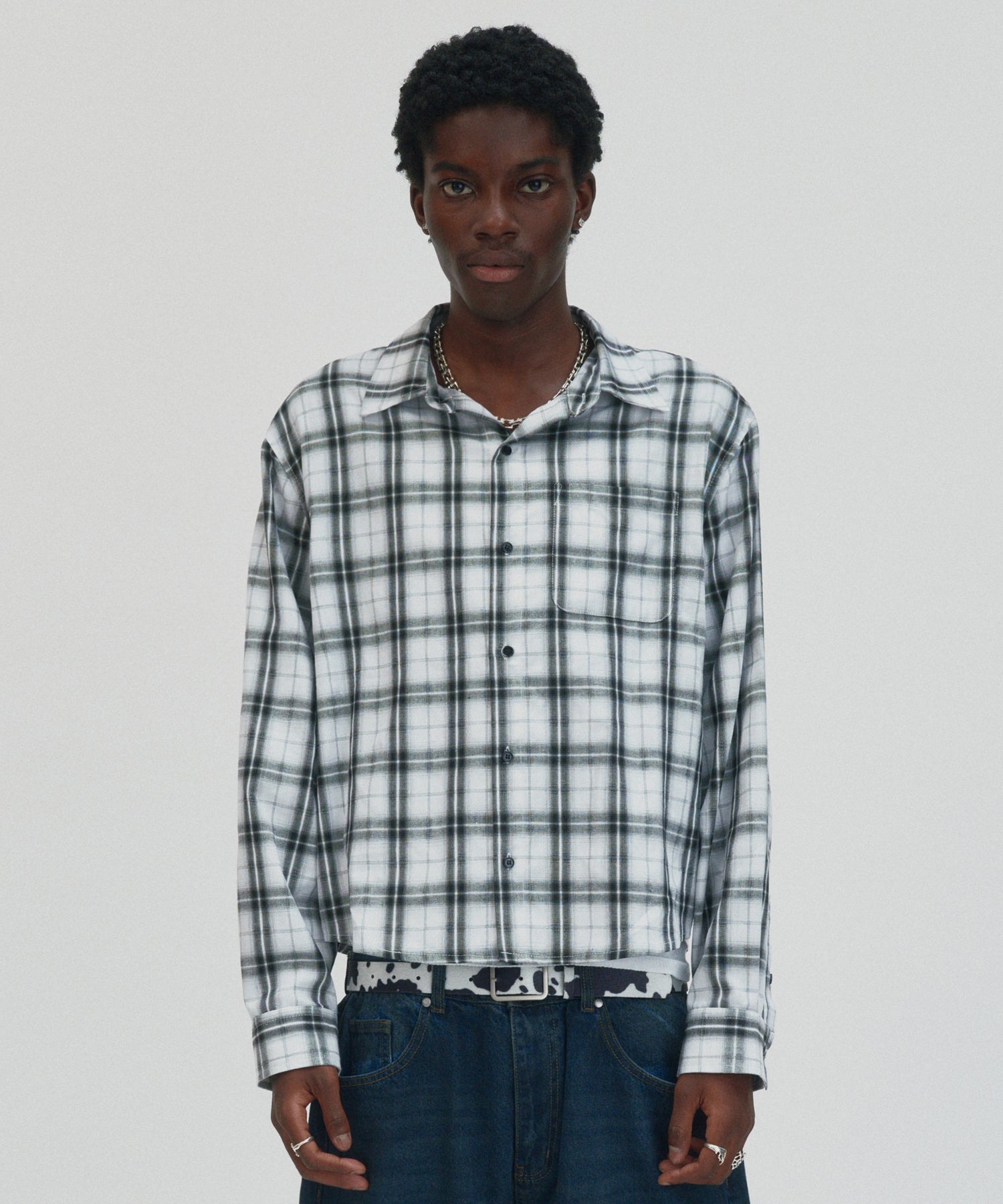 CROPPED CHECK SHIRT [WHITE]