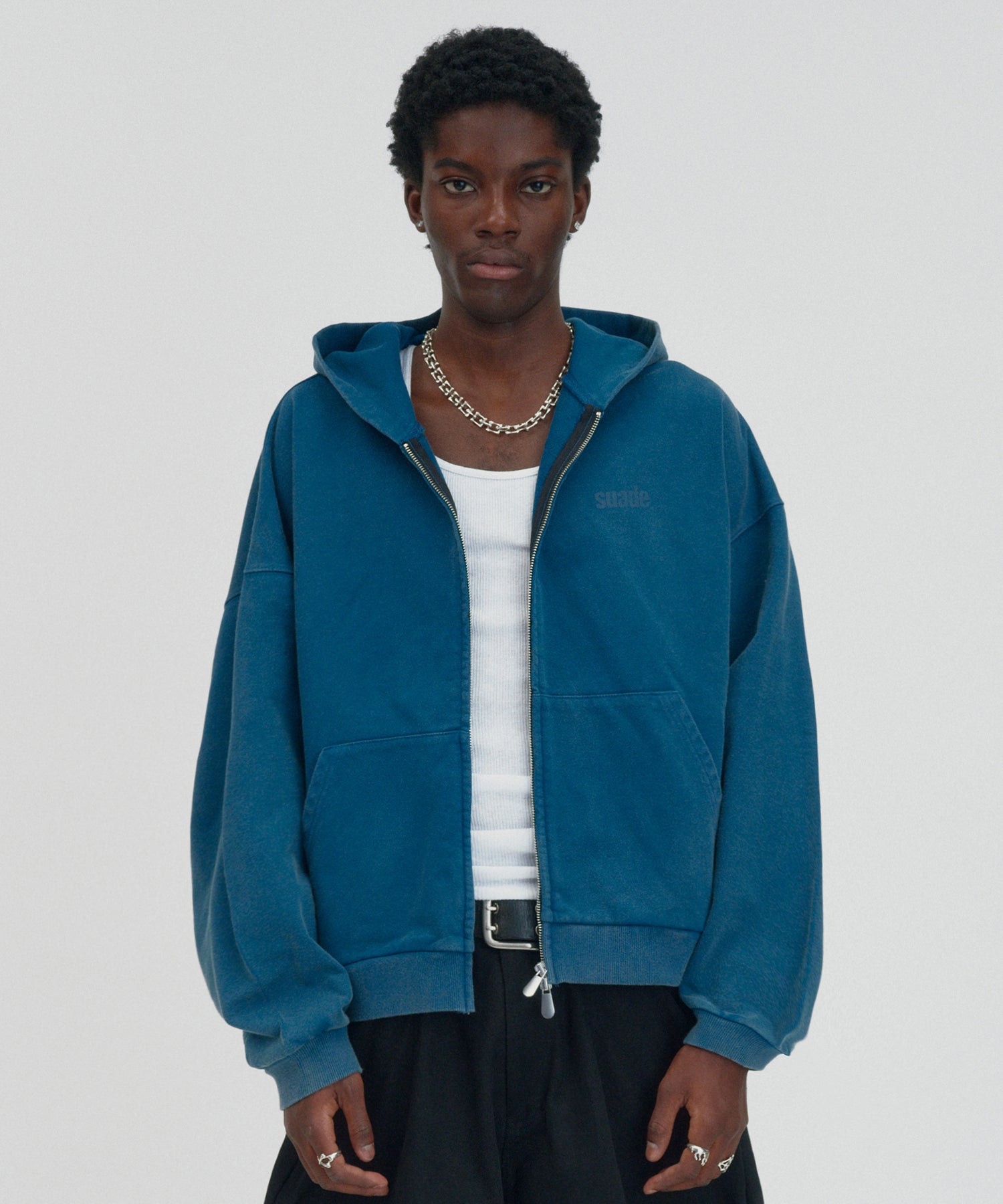 CROPPED WASHED HOOD ZIP UP [DEEP GREEN]