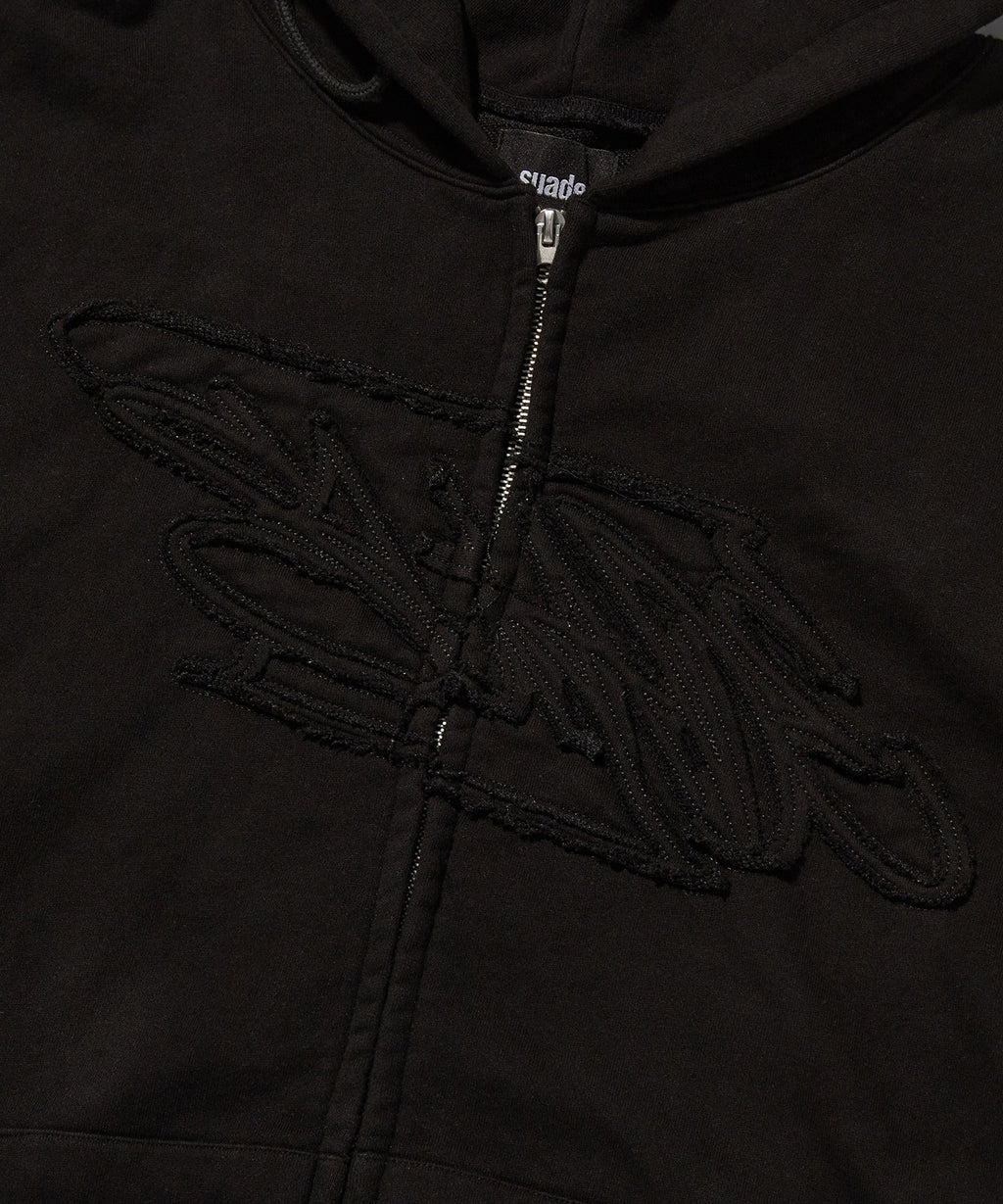 LOOSE SUADE HOOD ZIP UP [BLACK]