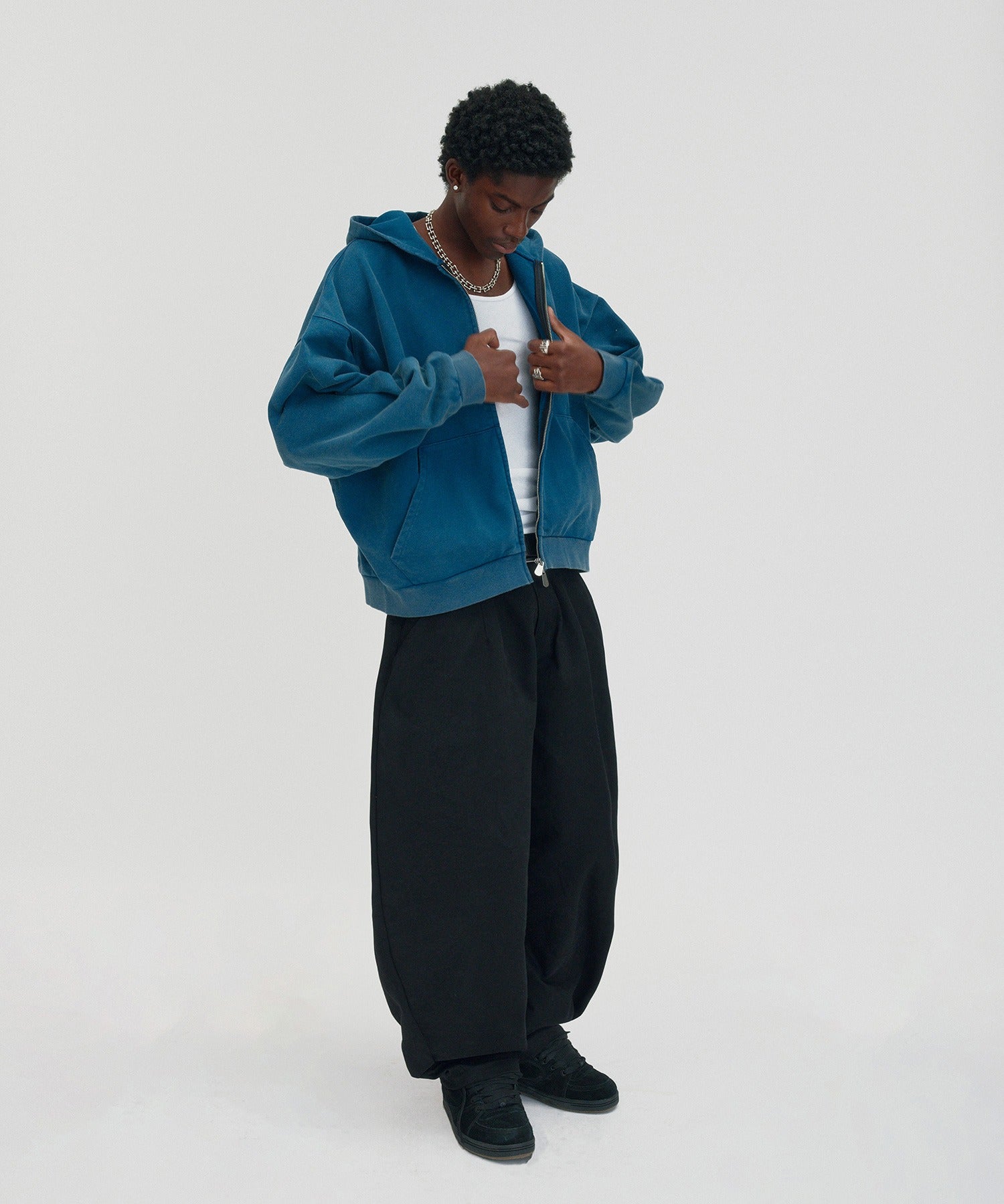 CROPPED WASHED HOOD ZIP UP [DEEP GREEN]