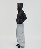 CROPPED WASHED HOOD ZIP UP [DARK BLACK]