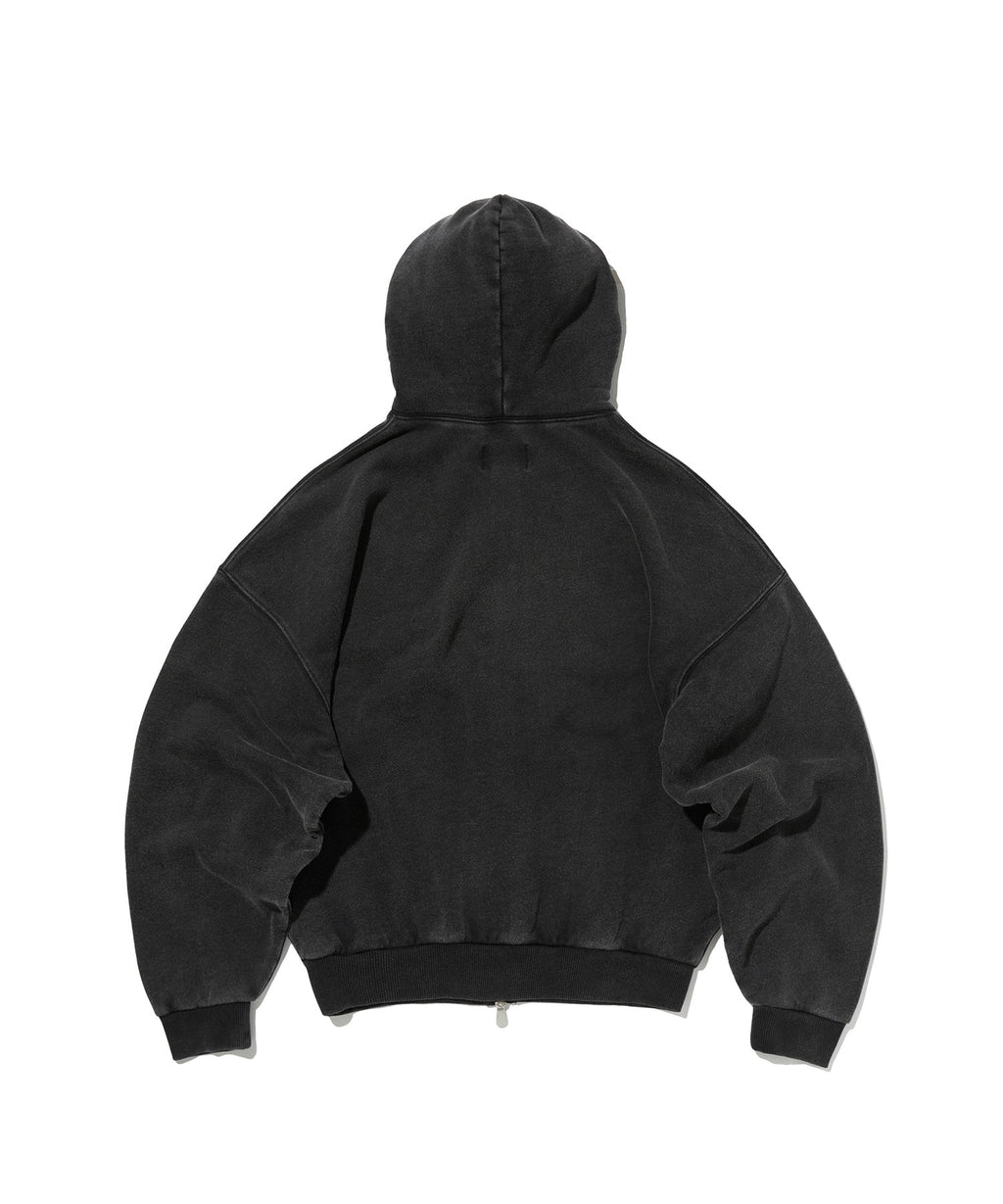 CROPPED WASHED HOOD ZIP UP [WASHING BLACK]