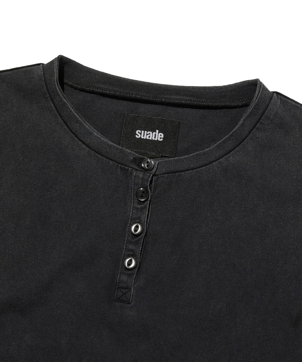 WASHED HENLEY NECK TEE [WASHING BLACK]