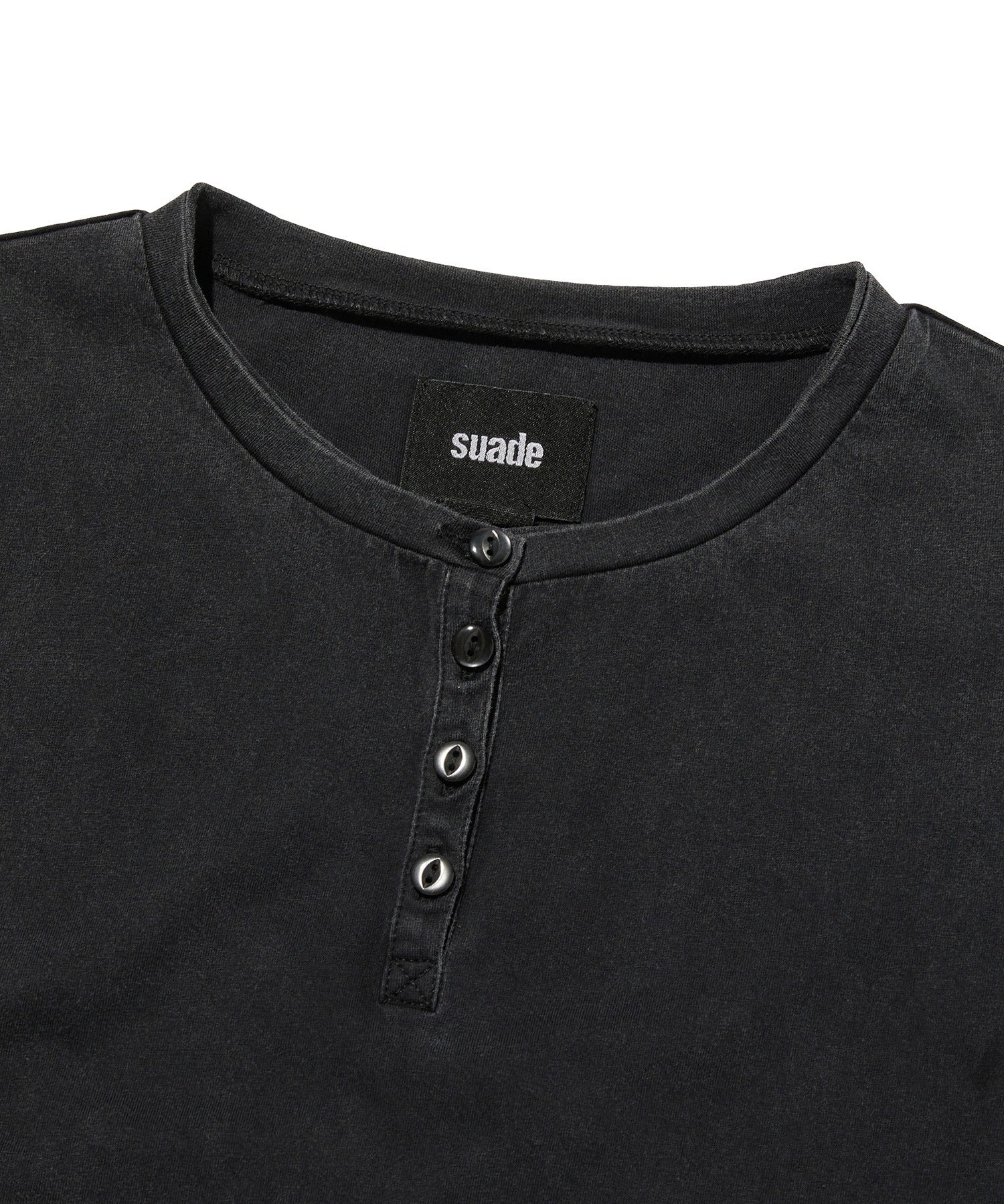 WASHED HENLEY NECK TEE [WASHING BLACK]