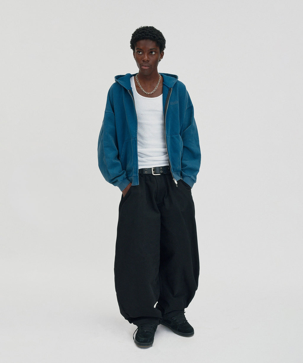 CROPPED WASHED HOOD ZIP UP [DEEP GREEN]