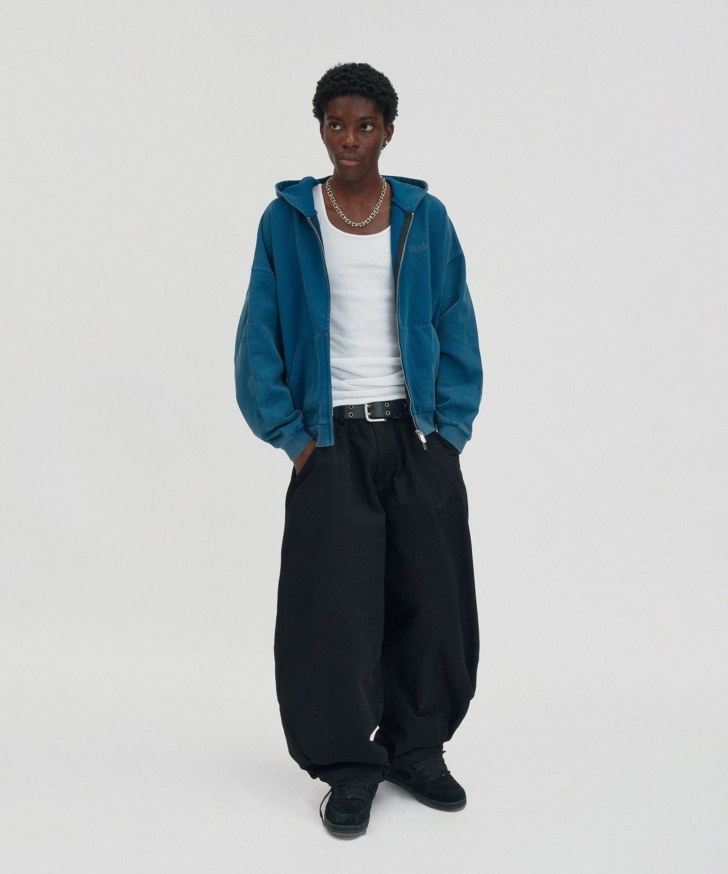 CROPPED WASHED HOOD ZIP UP [DEEP GREEN]