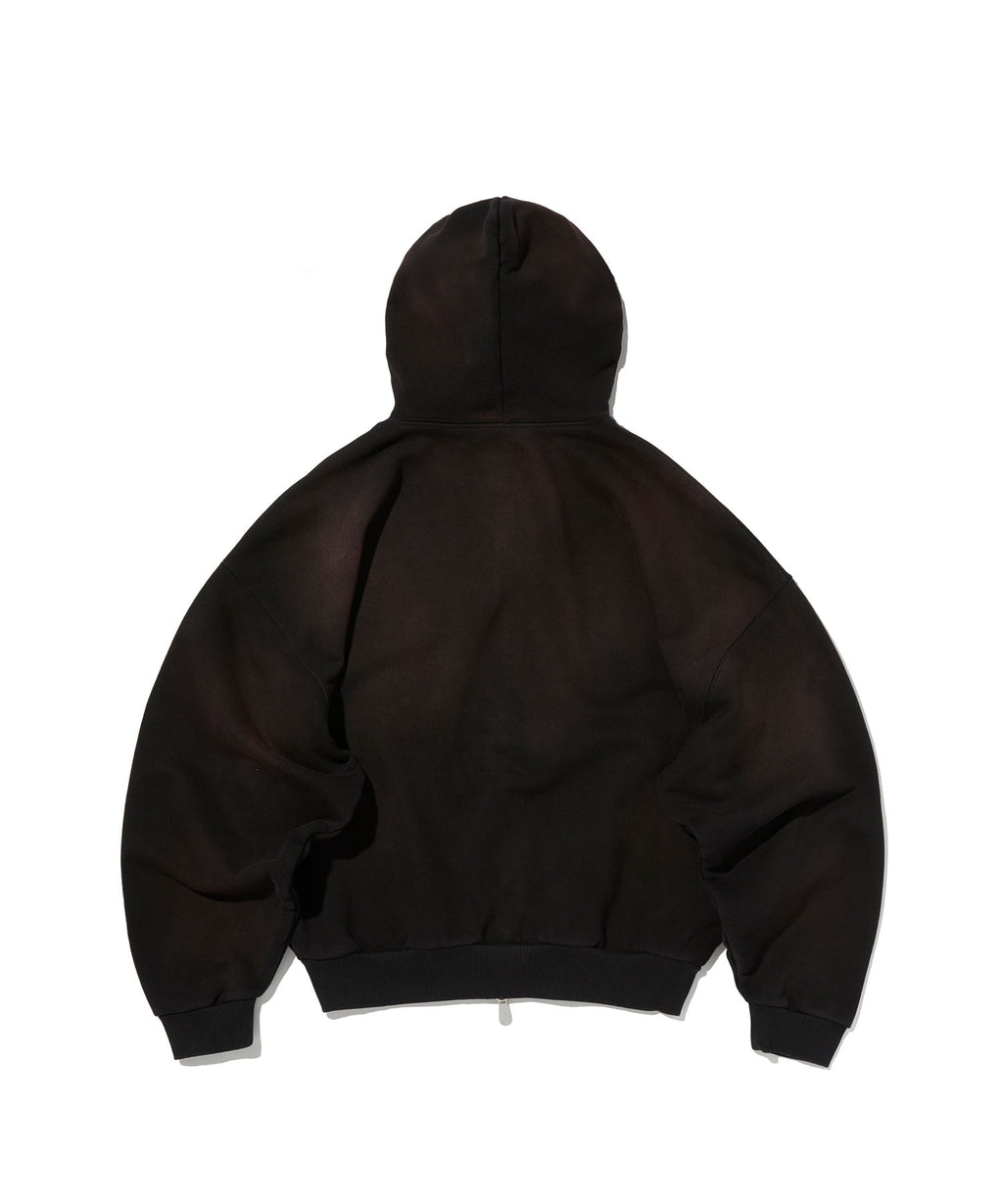 CROPPED WASHED HOOD ZIP UP [DARK BLACK]