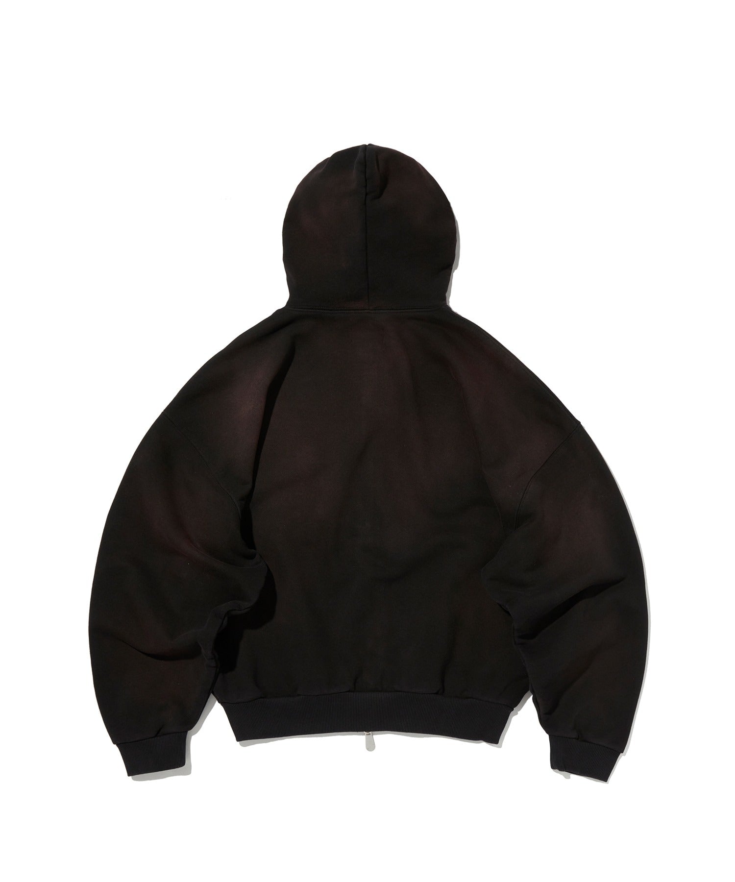 CROPPED WASHED HOOD ZIP UP [DARK BLACK]