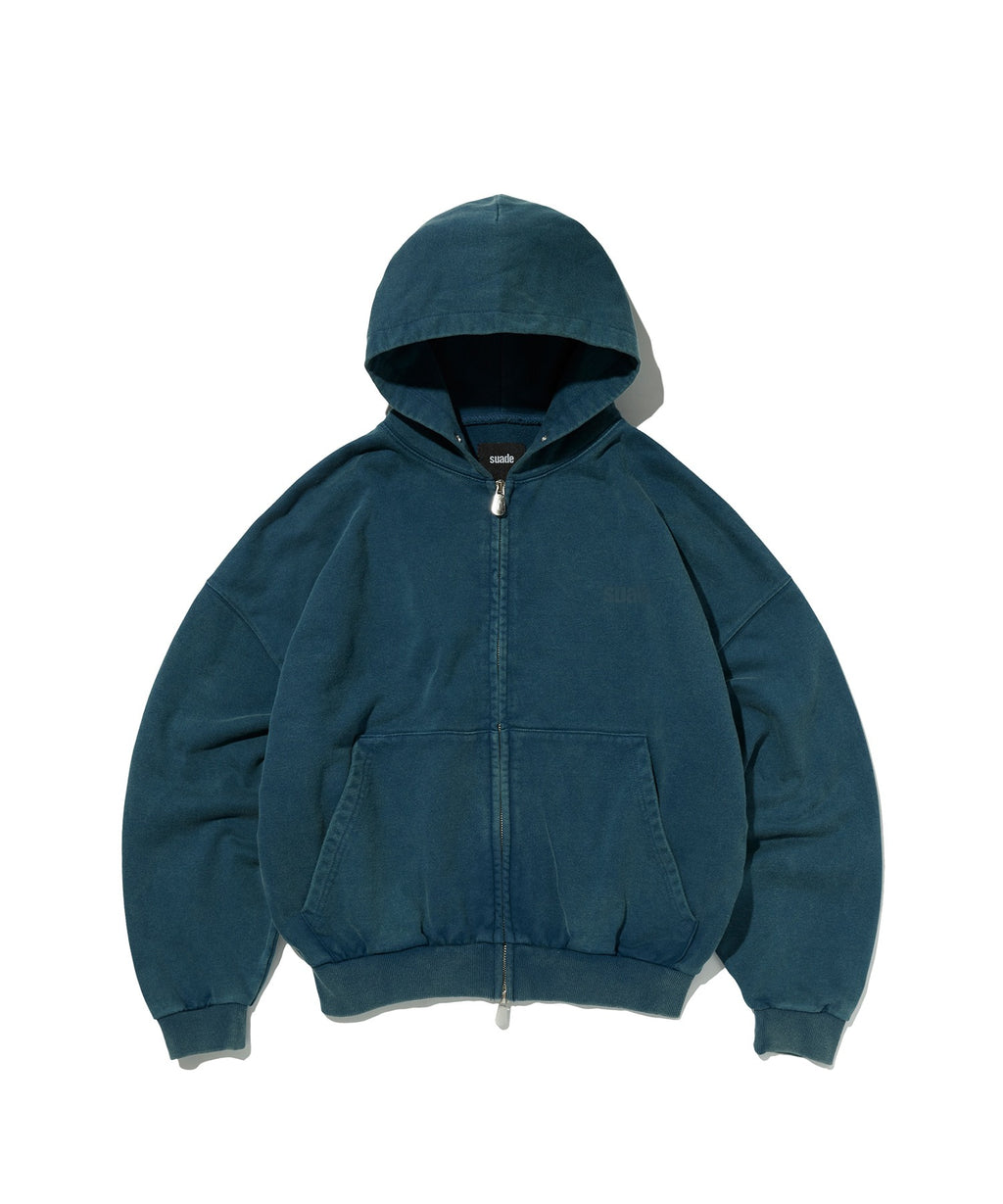 CROPPED WASHED HOOD ZIP UP [DEEP GREEN]
