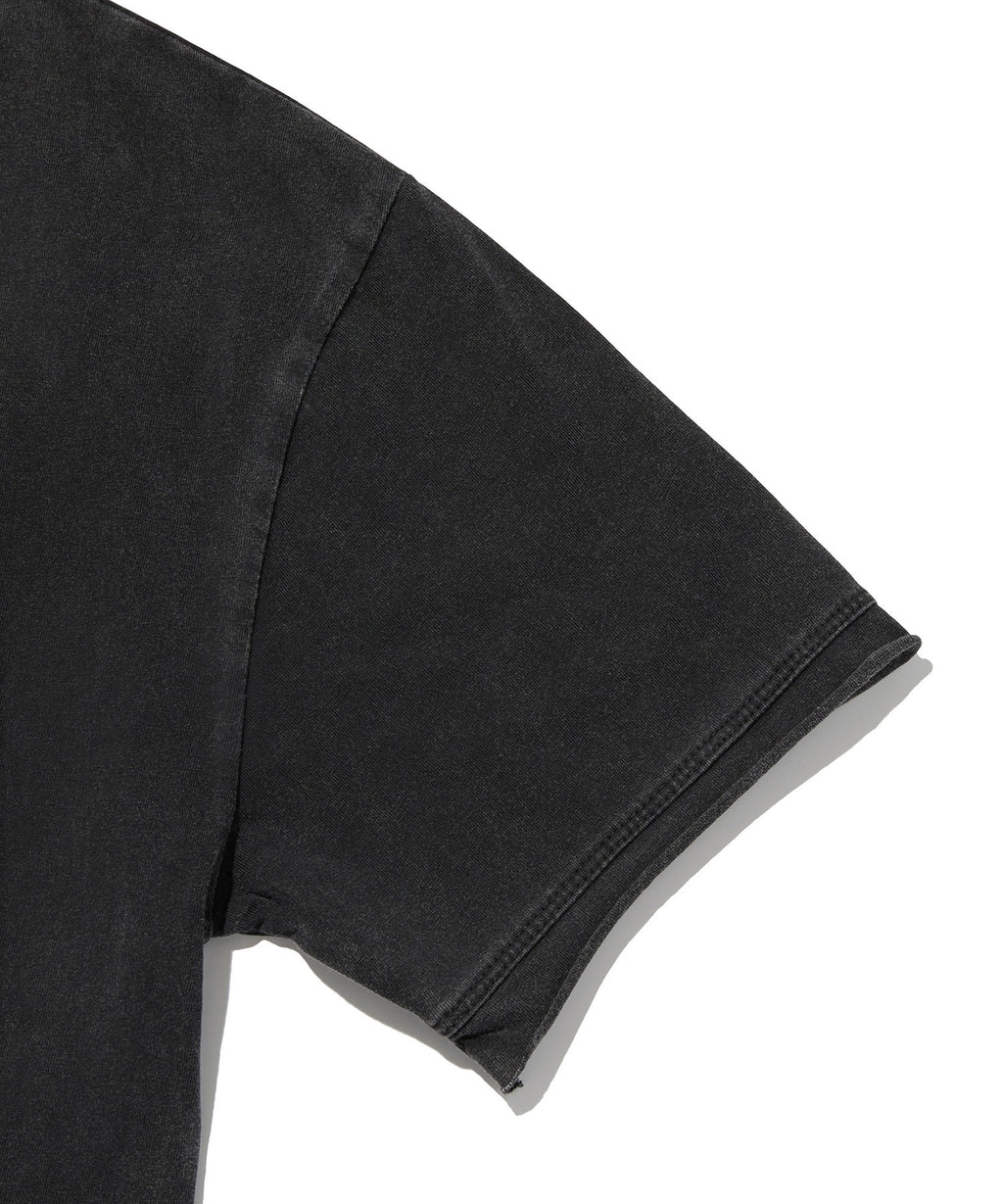 WASHED HENLEY NECK TEE [WASHING BLACK]