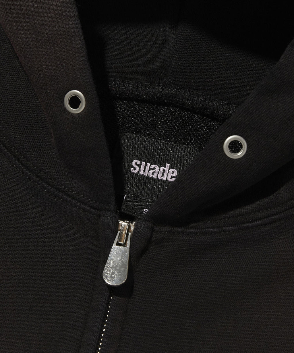 CROPPED WASHED HOOD ZIP UP [DARK BLACK]
