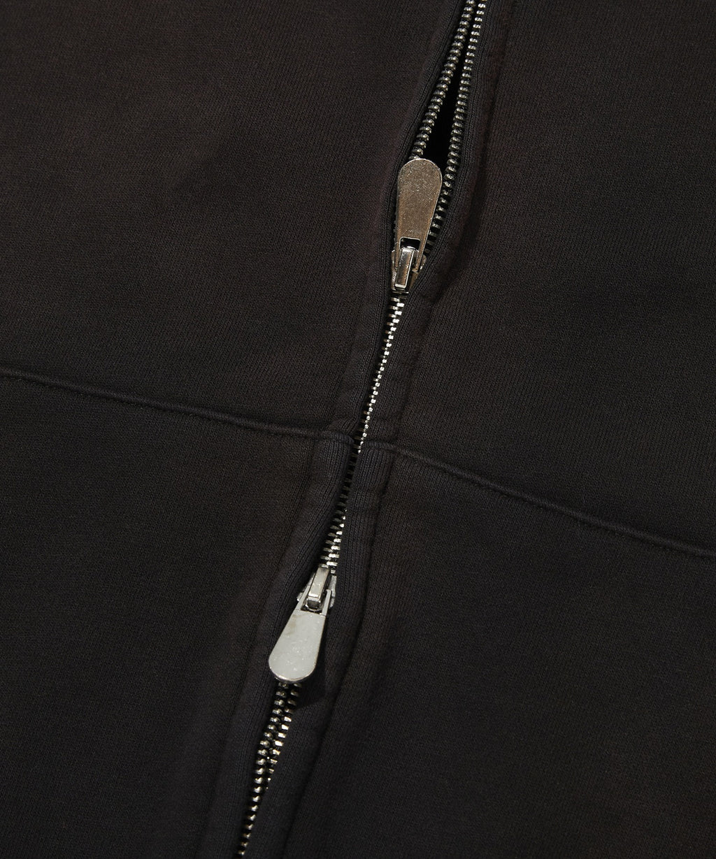 CROPPED WASHED HOOD ZIP UP [DARK BLACK]