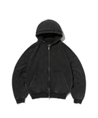CROPPED WASHED HOOD ZIP UP [DARK BLACK]