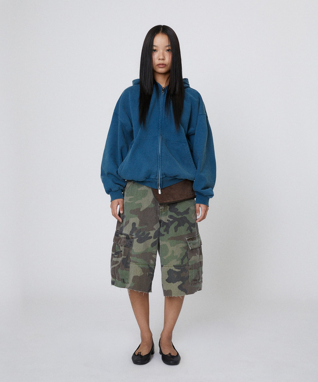 CROPPED WASHED HOOD ZIP UP [DEEP GREEN]