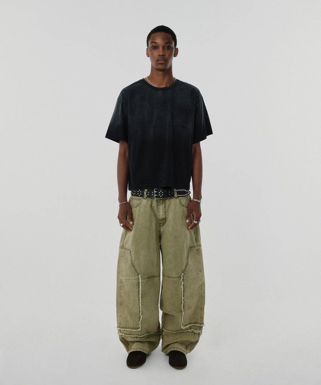 POCKET CROPPED TEE [WASHING BLACK]