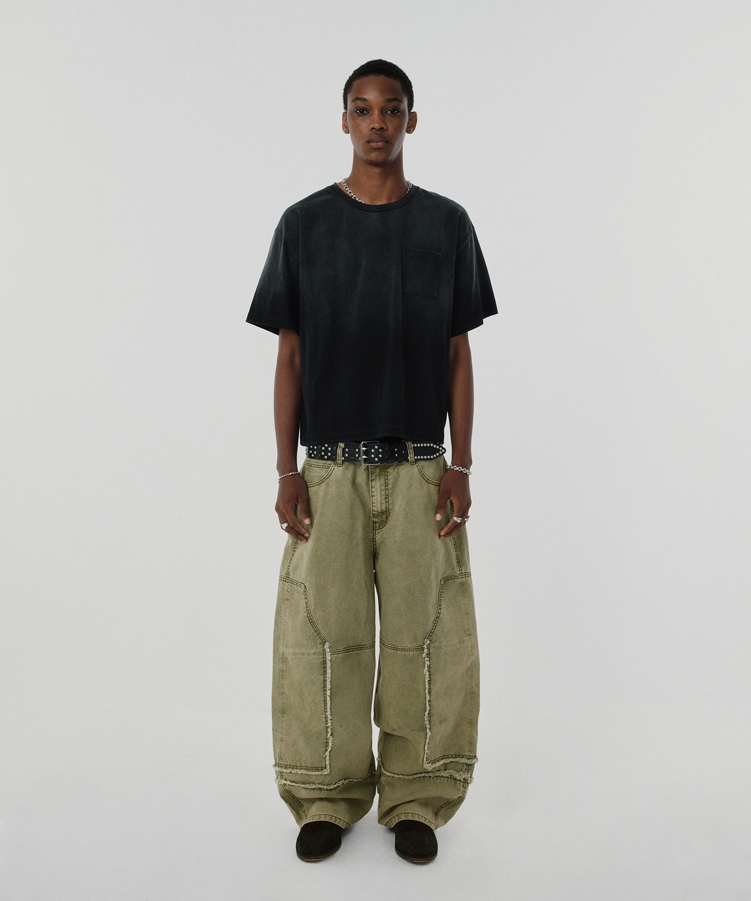 POCKET CROPPED TEE [WASHING BLACK]