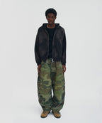 CROPPED WASHED HOOD ZIP UP [DARK BLACK]
