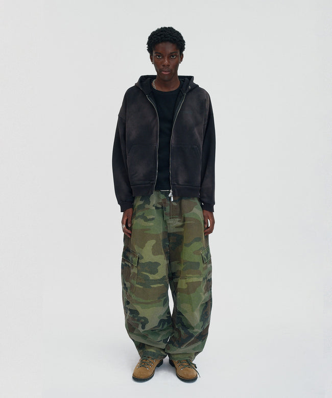 CROPPED WASHED HOOD ZIP UP [DARK BLACK] Main Image