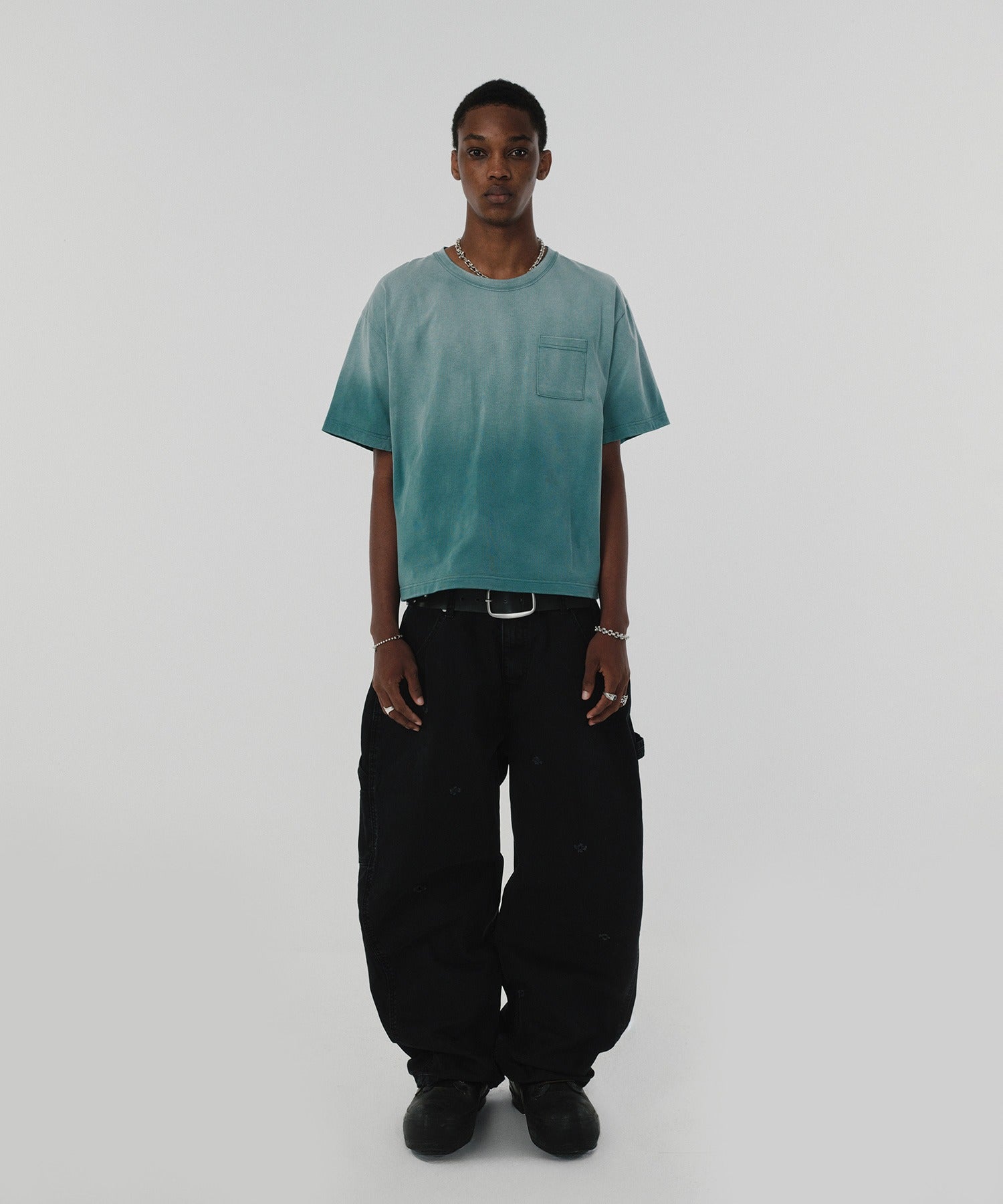 POCKET CROPPED TEE [WASHING GREEN]