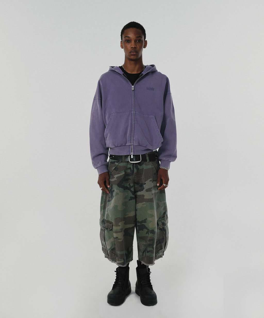 CROPPED WASHED HOOD ZIP UP [PURPLE]