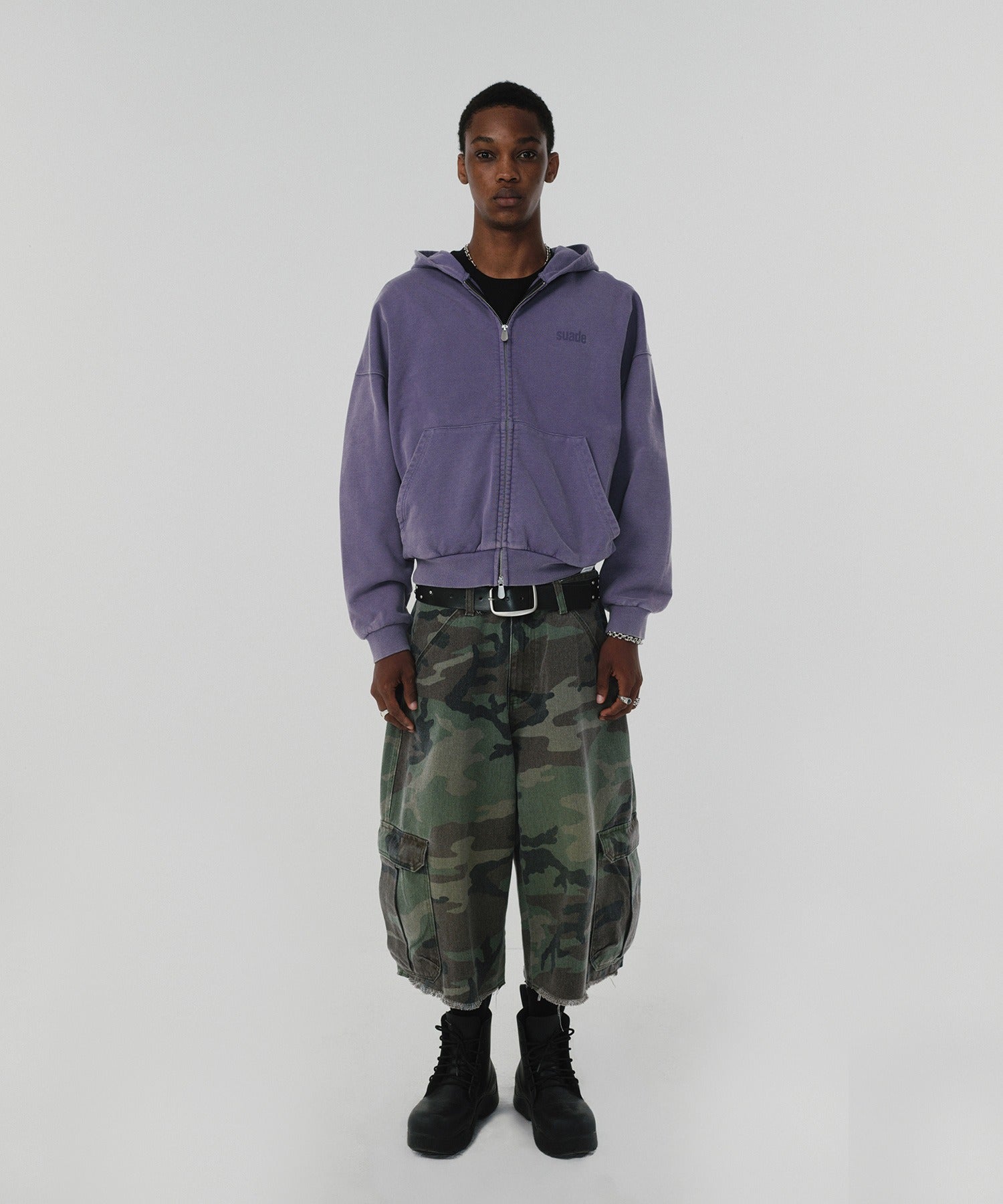 CROPPED WASHED HOOD ZIP UP [PURPLE]