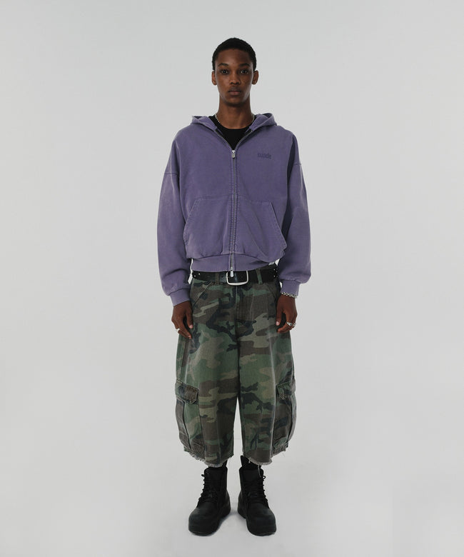 CROPPED WASHED HOOD ZIP UP [PURPLE] Main Image
