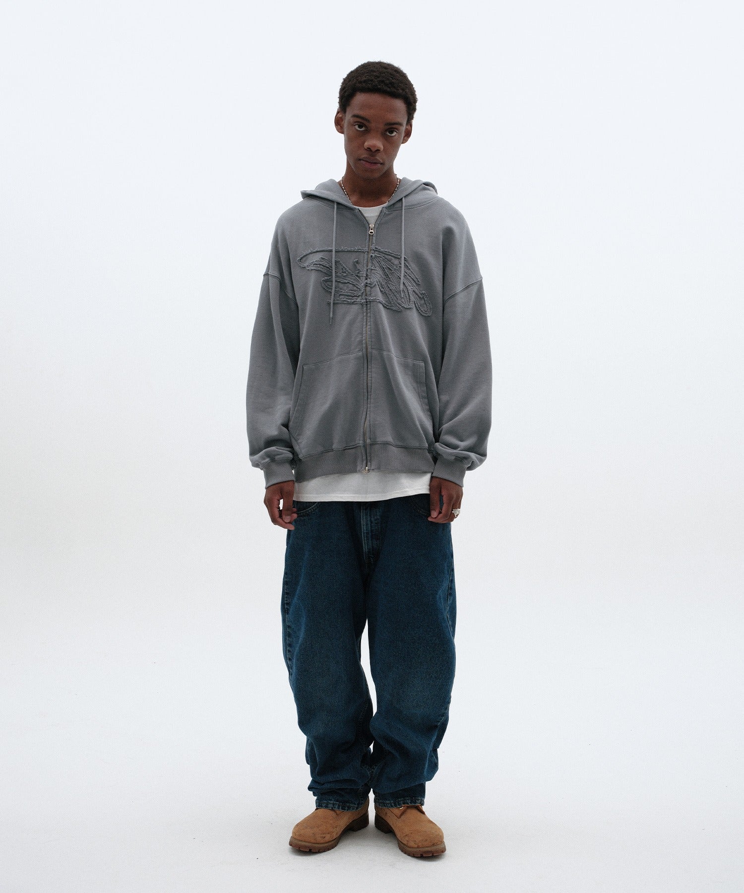 LOOSE SUADE HOOD ZIP UP [BLUE GRAY]