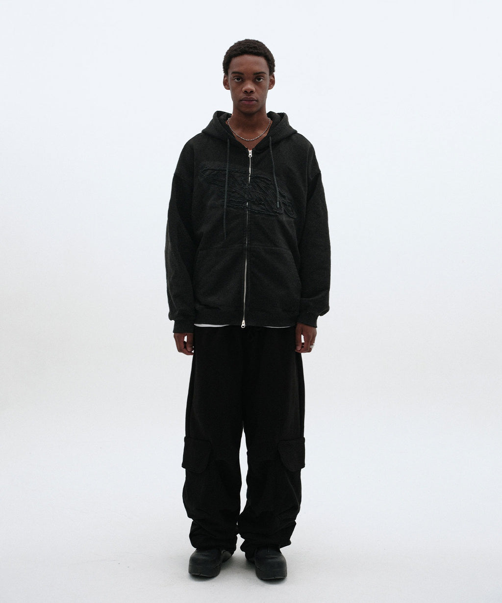 LOOSE SUADE HOOD ZIP UP [BLACK]
