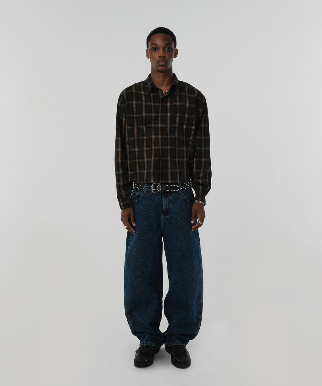 CROPPED CHECK SHIRT [BROWN]