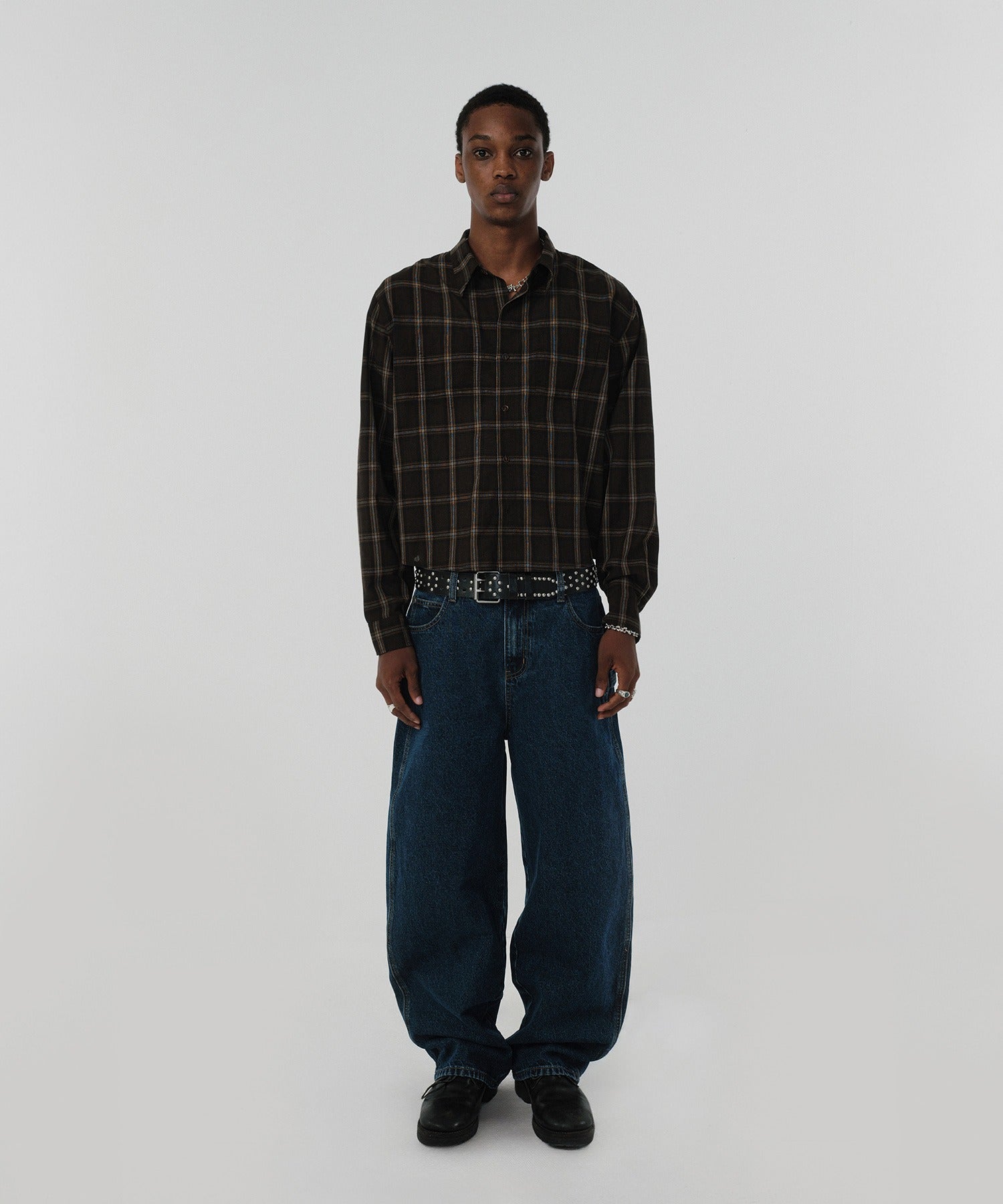 CROPPED CHECK SHIRT [BROWN]