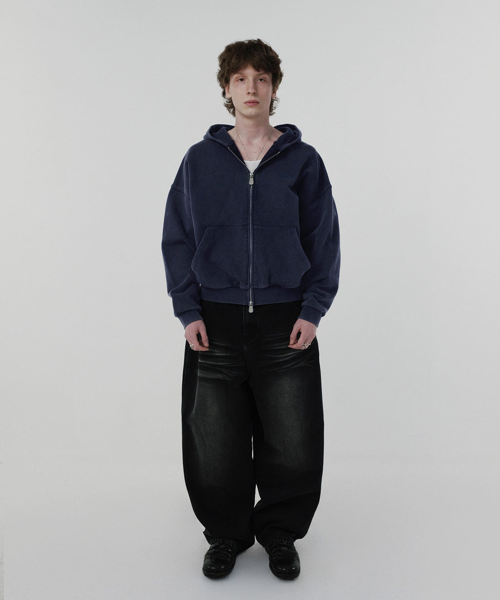 CROPPED WASHED HOOD ZIP UP [WASHING NAVY]