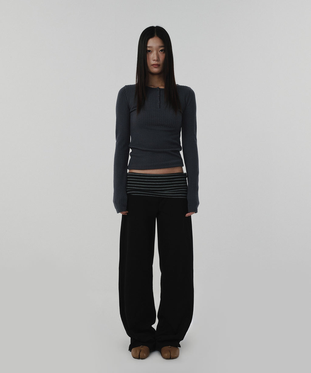 CABLE HENLEY NECK [CHARCOAL GRAY]
