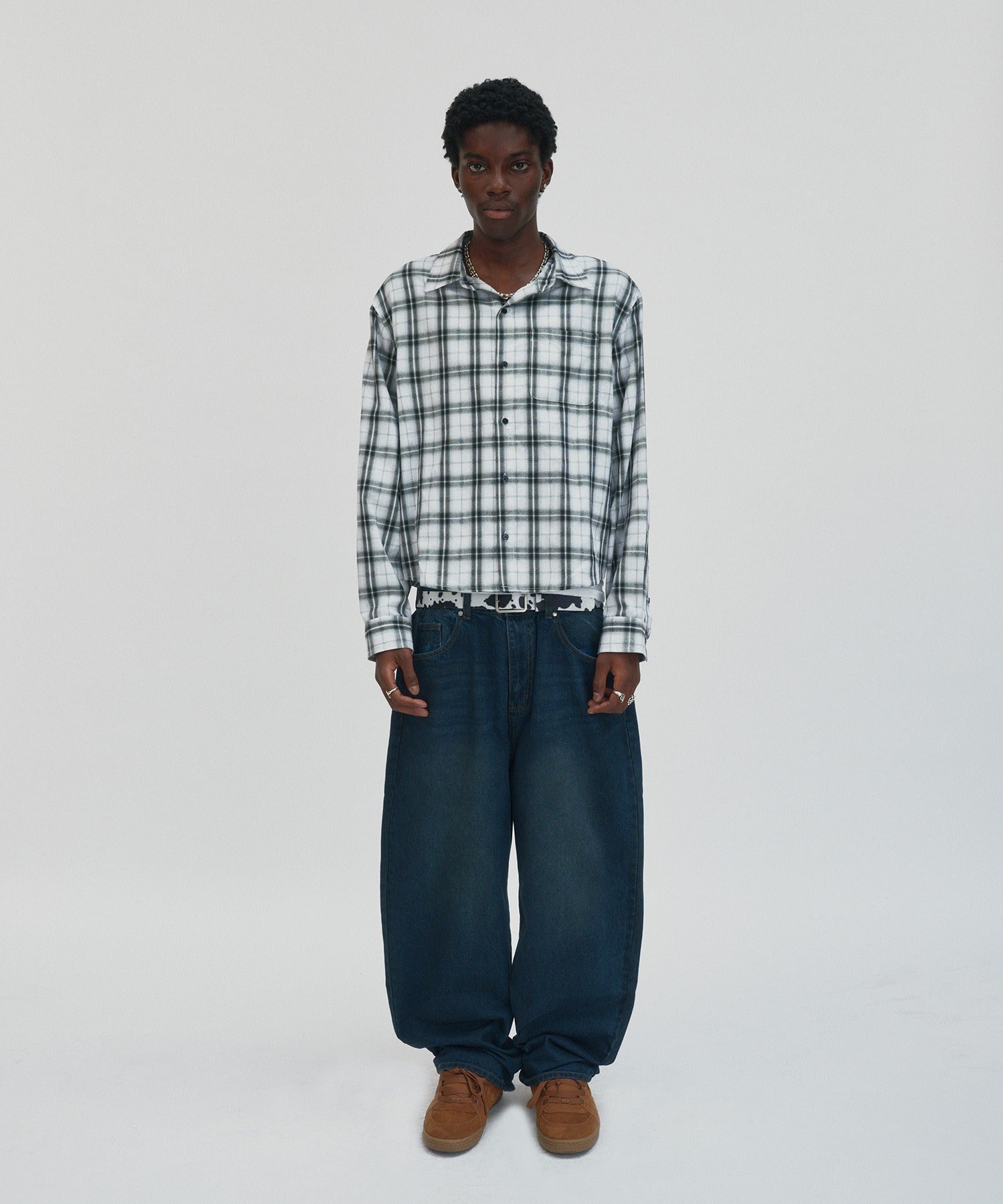 CROPPED CHECK SHIRT [WHITE]